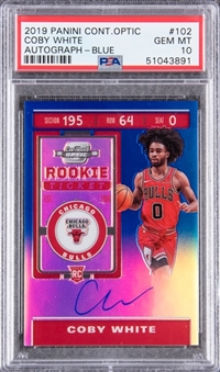 2019-20 Panini Contenders Optic Blue #102 Coby White Signed Rookie Card (#19/35) - PSA GEM MT 10